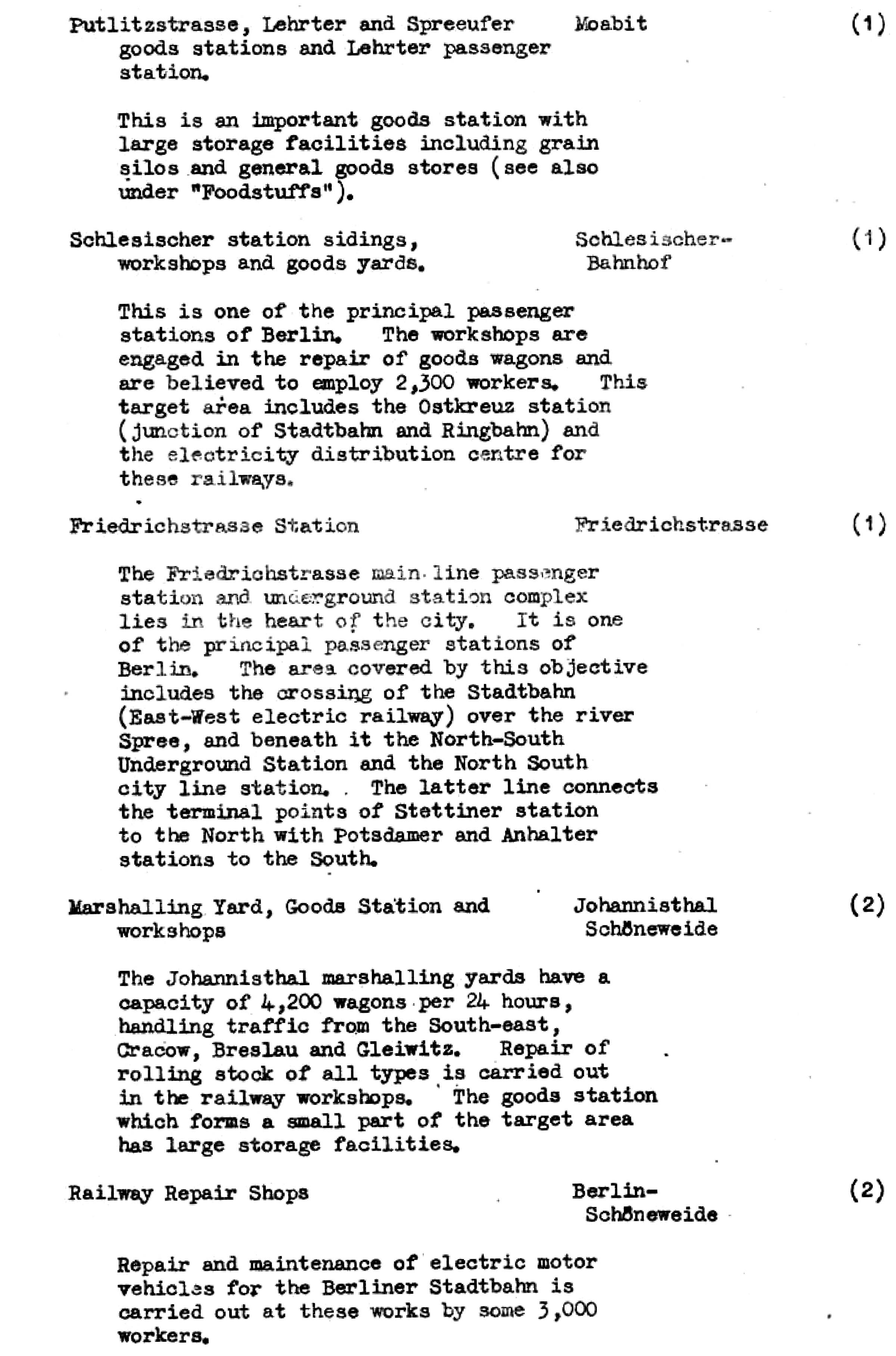 Die Ziele der alliierten Luftangriffe in Berlin im Zeiten Weltkrieg im Bomber's Baedeker - Originaldokument Seite 33b