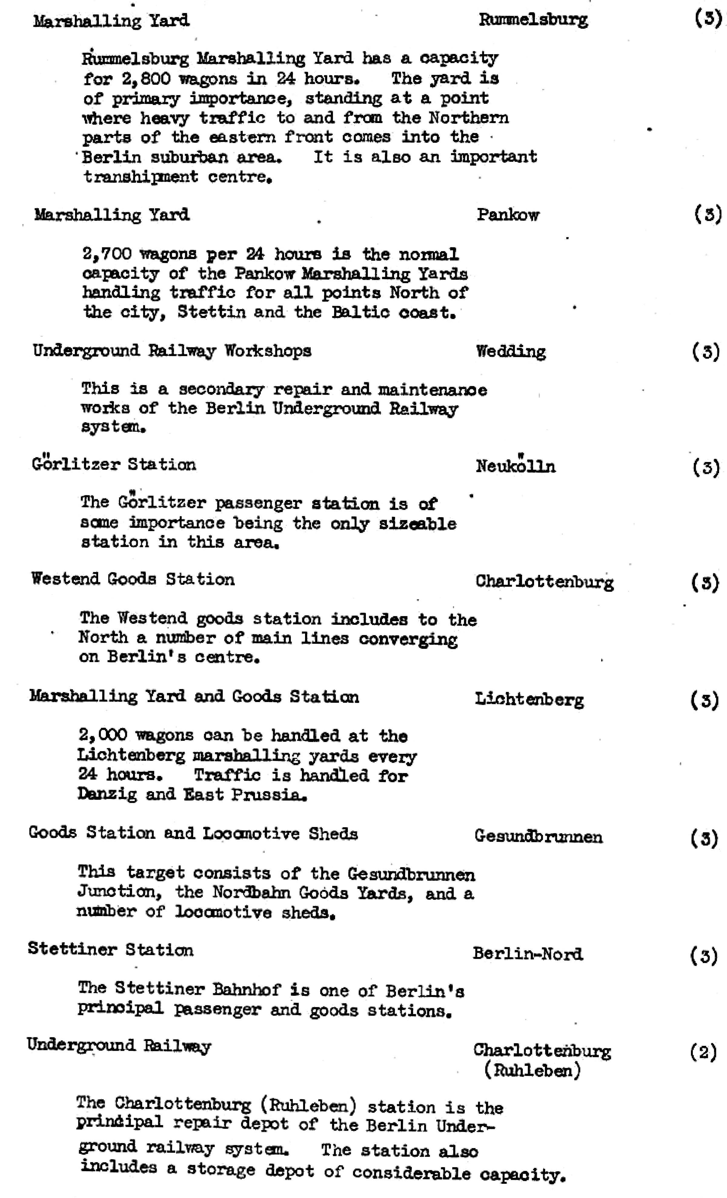 Die Ziele der alliierten Luftangriffe in Berlin im Zeiten Weltkrieg im Bomber's Baedeker - Originaldokument Seite 33c