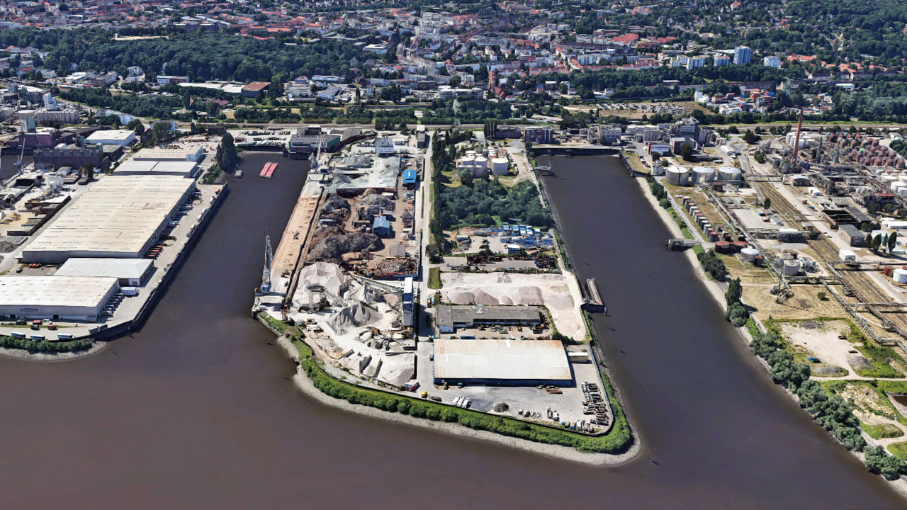 Ganz oben rechts im Bild an der Seehafenstraße, dort wo Tanklager und ein großer Schornstein zu sehen sind, ist die Firma Noblee & Thörl GmbH angesiedelt.