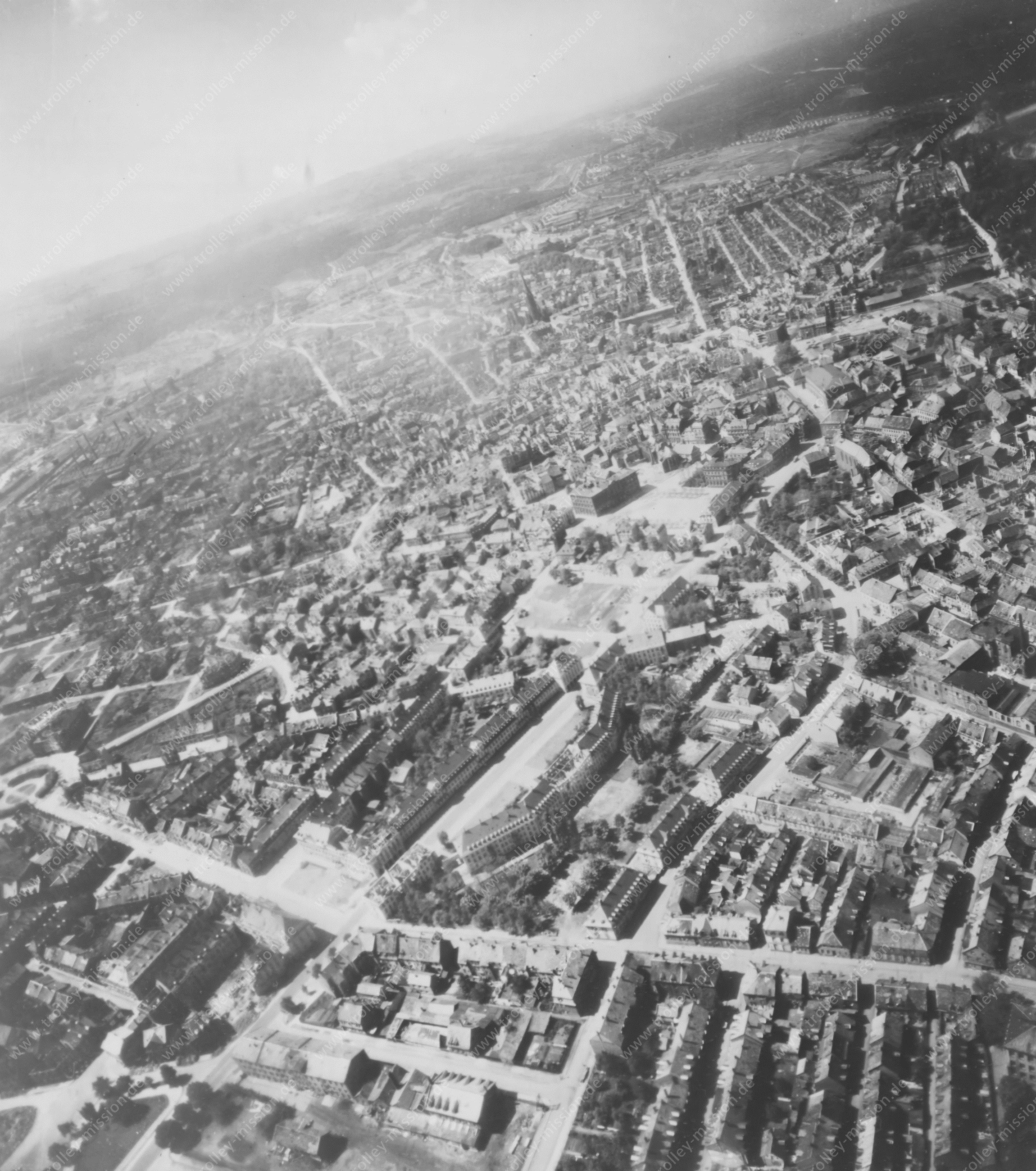 Kaiserslautern 1945 - Innenstadt am Adolph-Kolping-Platz und der Wilhelmstraße sowie Albrechtstraße