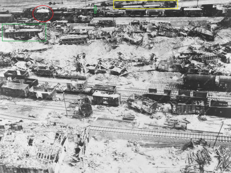 Bildanalyse 1 - Luftbild Gießen 1945 - Zerstörte Gleisanlagen zwischen Lahnstraße und Hollerweg
