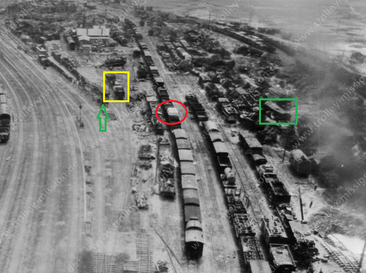 Bildanalyse 2 - Luftbild Gießen 1945 - Zerstörte Gleisanlagen Hollerweg und Lahnstraße