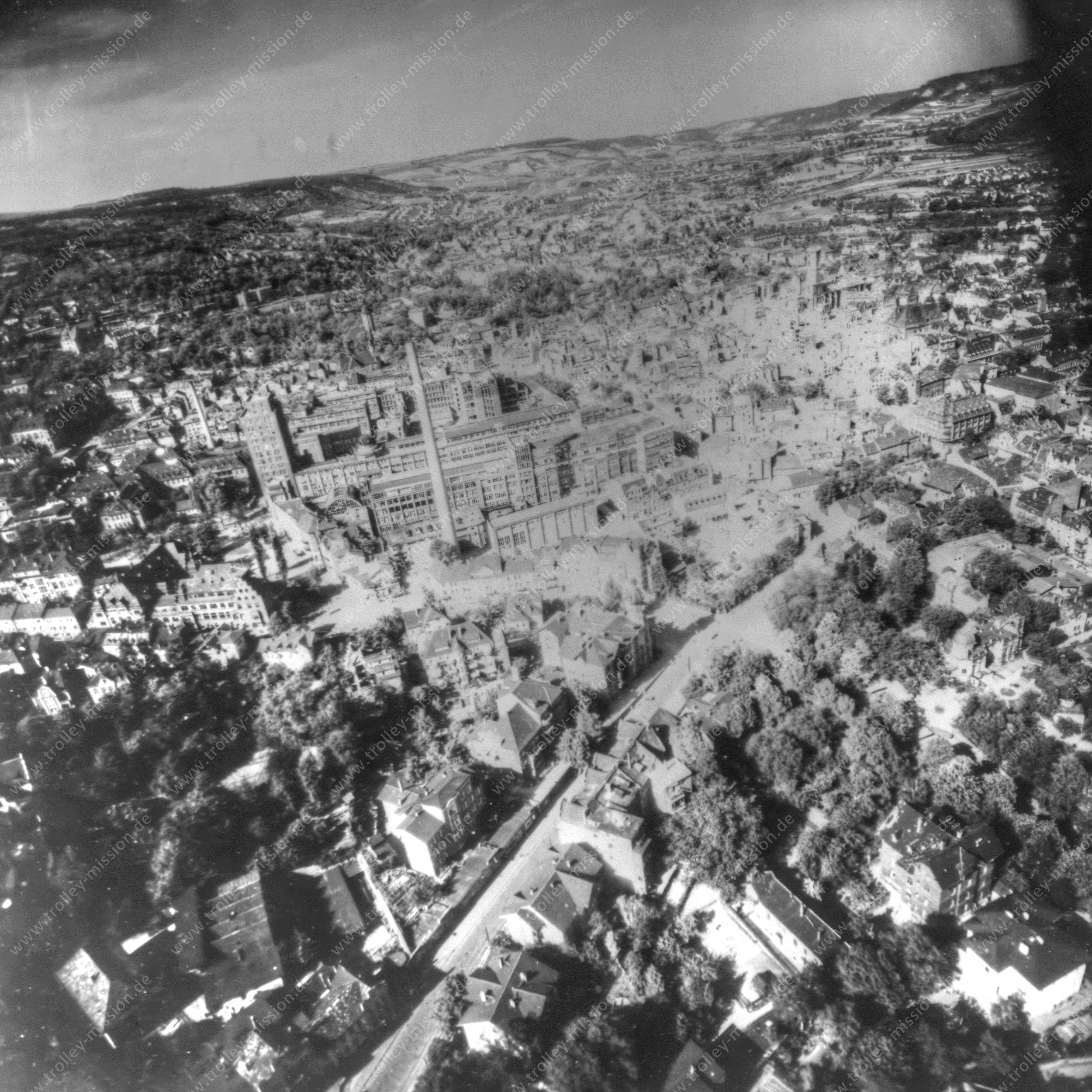 Luftaufnahme von Jena nach den Luftangriffen im Zweiten Weltkrieg