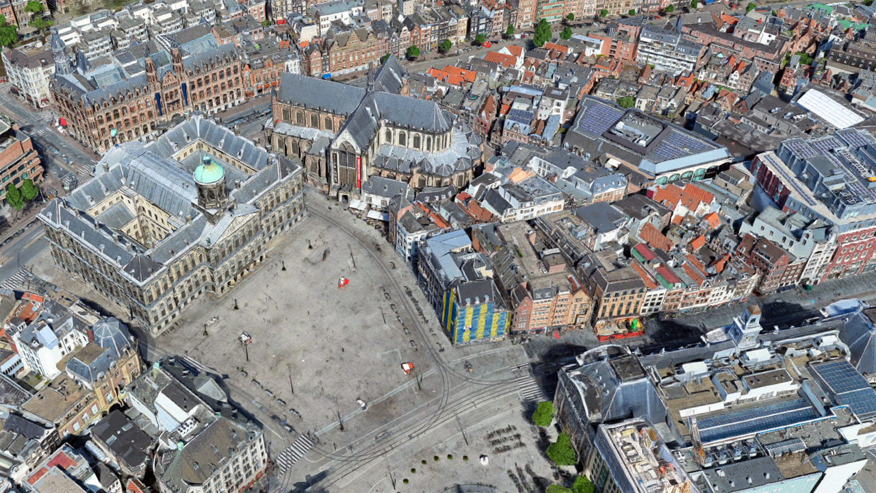 Dam Stadtplatz in Amsterdam - Vergleichsbild Google Maps