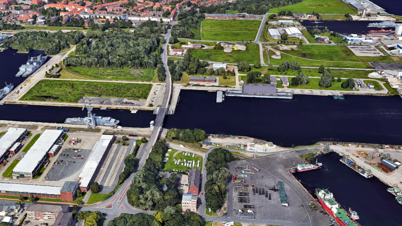 Vergleich Wilhelmshaven damals und heute - Ausrüstungshafen und Torpedo-Schießstand sowie Jachmann-Drehbrücke