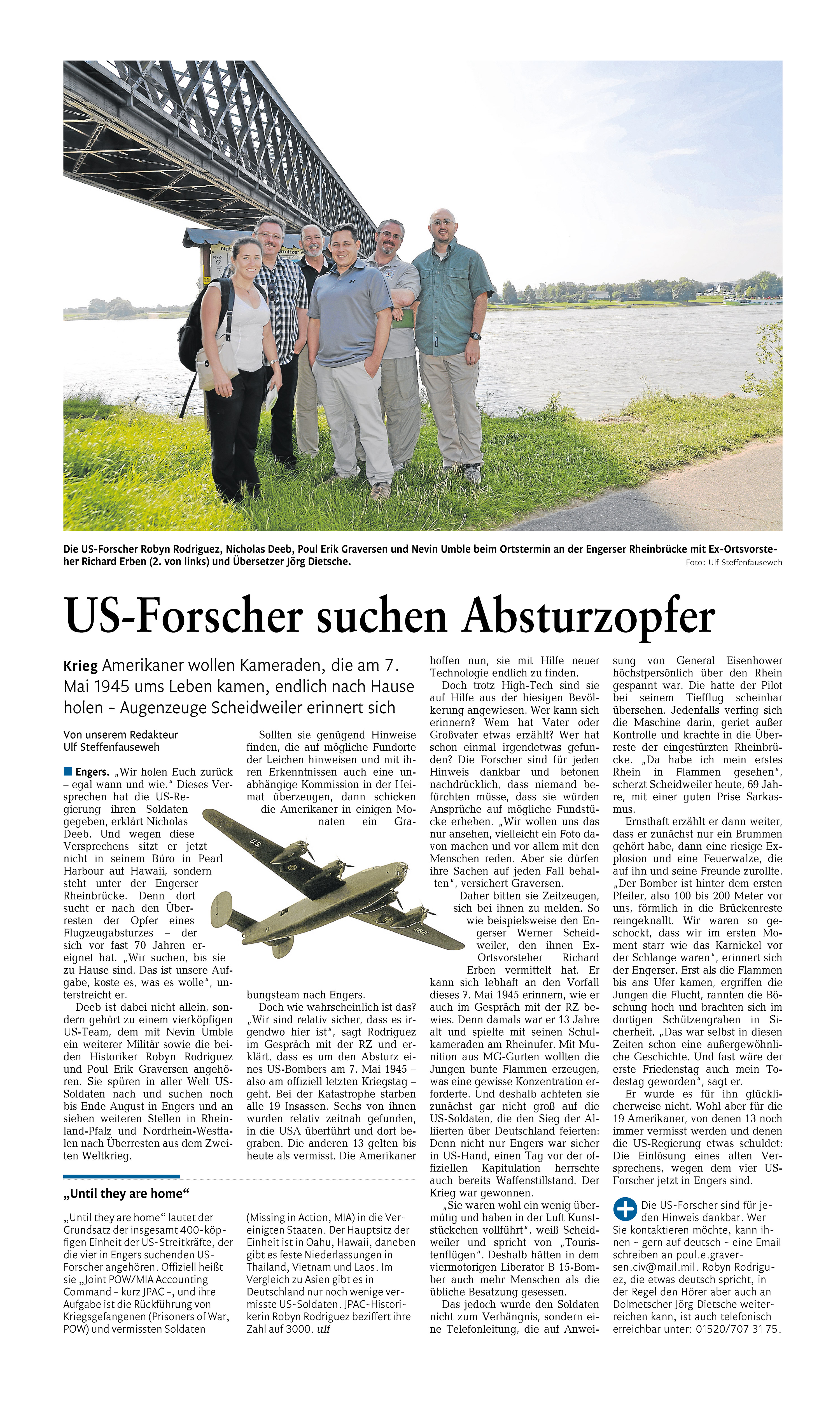 US-Forscher suchen Absturzopfer - Mit freundlicher Genehmigung der Rhein-Zeitung (Mittelrhein-Verlag)
