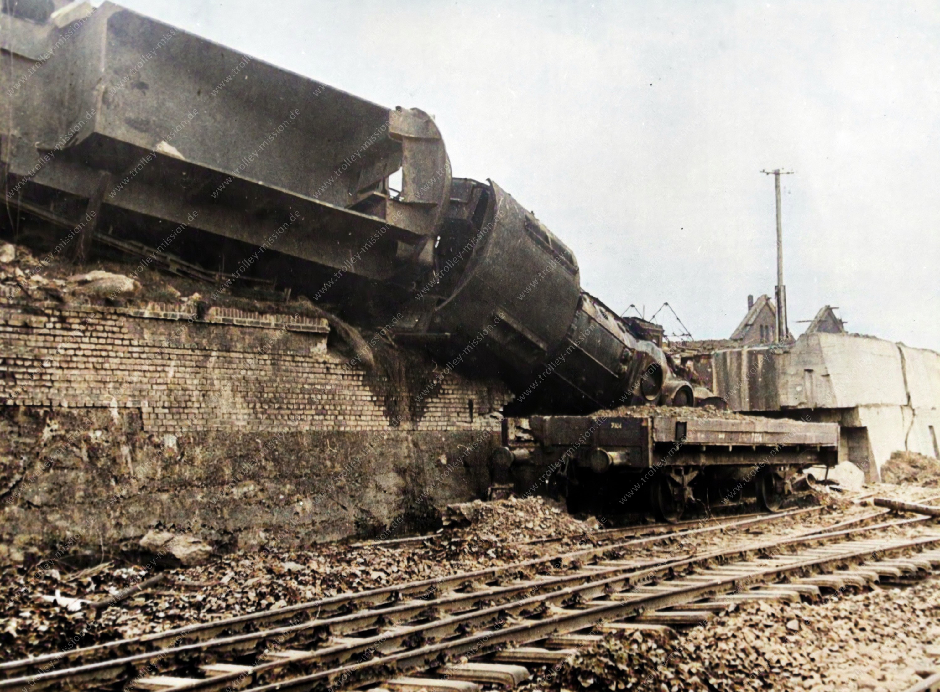 Zerstörte Dampflokomotive im Zweiten Weltkrieg in Münster