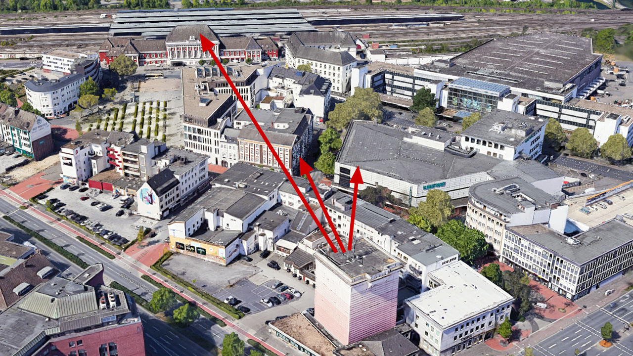 Damals-Heute-Vergleich: Hamm 1945 - Einrichtungshaus Herlitz und Hammer Hauptbahnhof