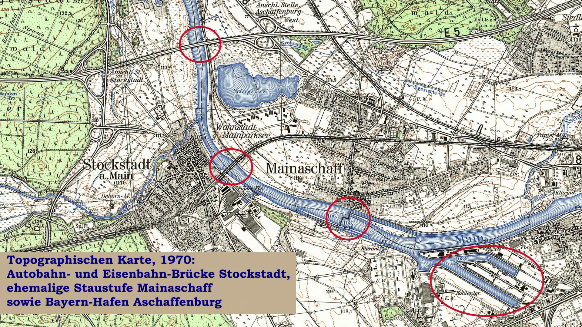 Topographische Karte von 1970 Bayern-Hafen Aschaffenburg, Mainaschaff und Stockstadt