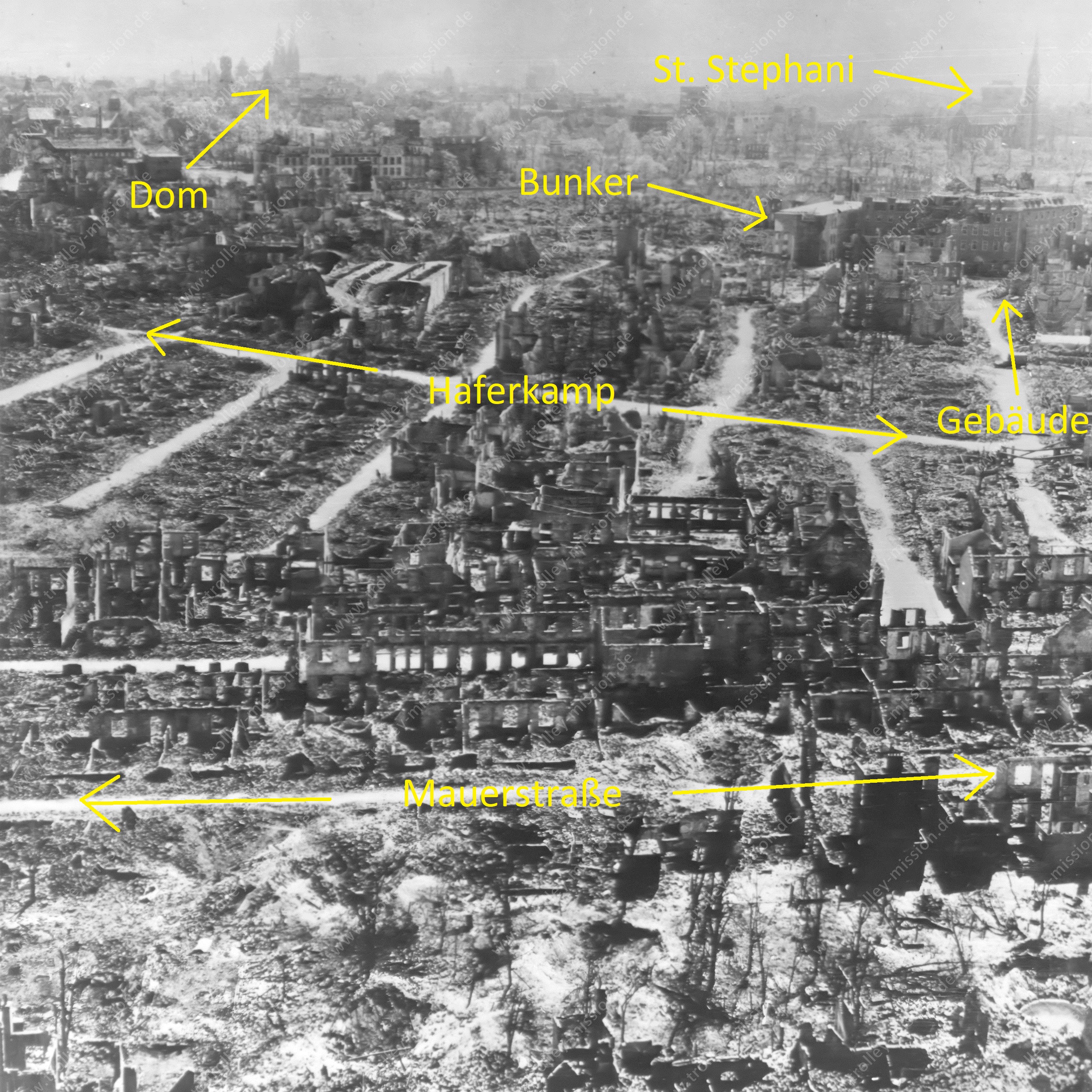 Bremen 1945 - Luftbild mit Markierungen