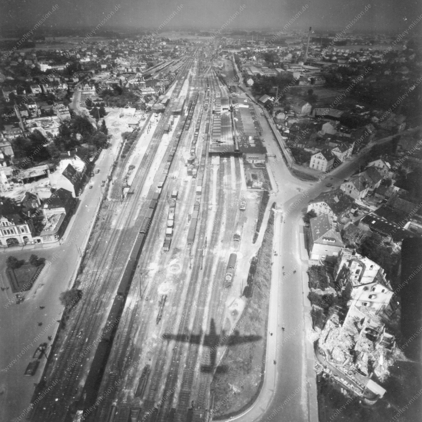 Luftaufnahme Hauptbahnhof Gütersloh nach der Zerstörung im Zweiten Weltkrieg