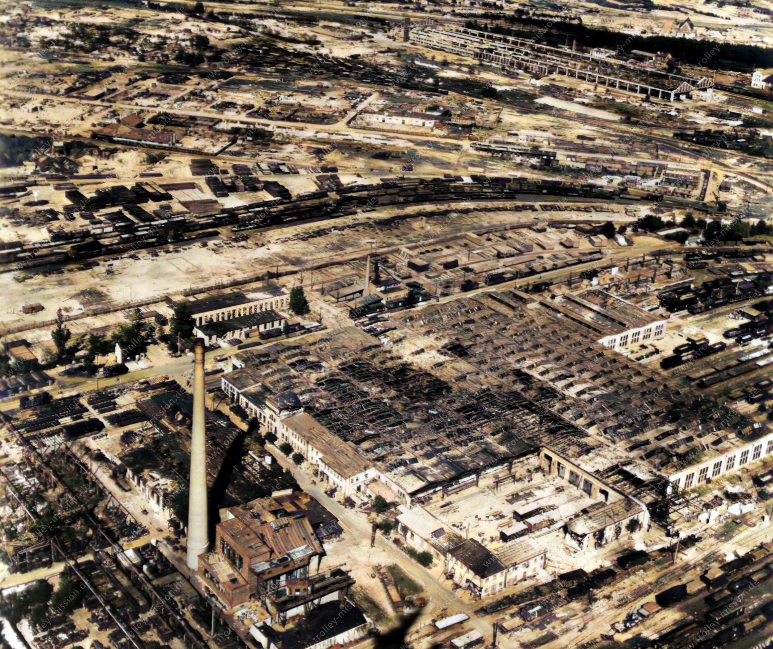 Die Luftaufnahme zeigt einen Teil des großen Rangierbahnhofes in Nürnberg, der heute in dieser Form nicht mehr existiert