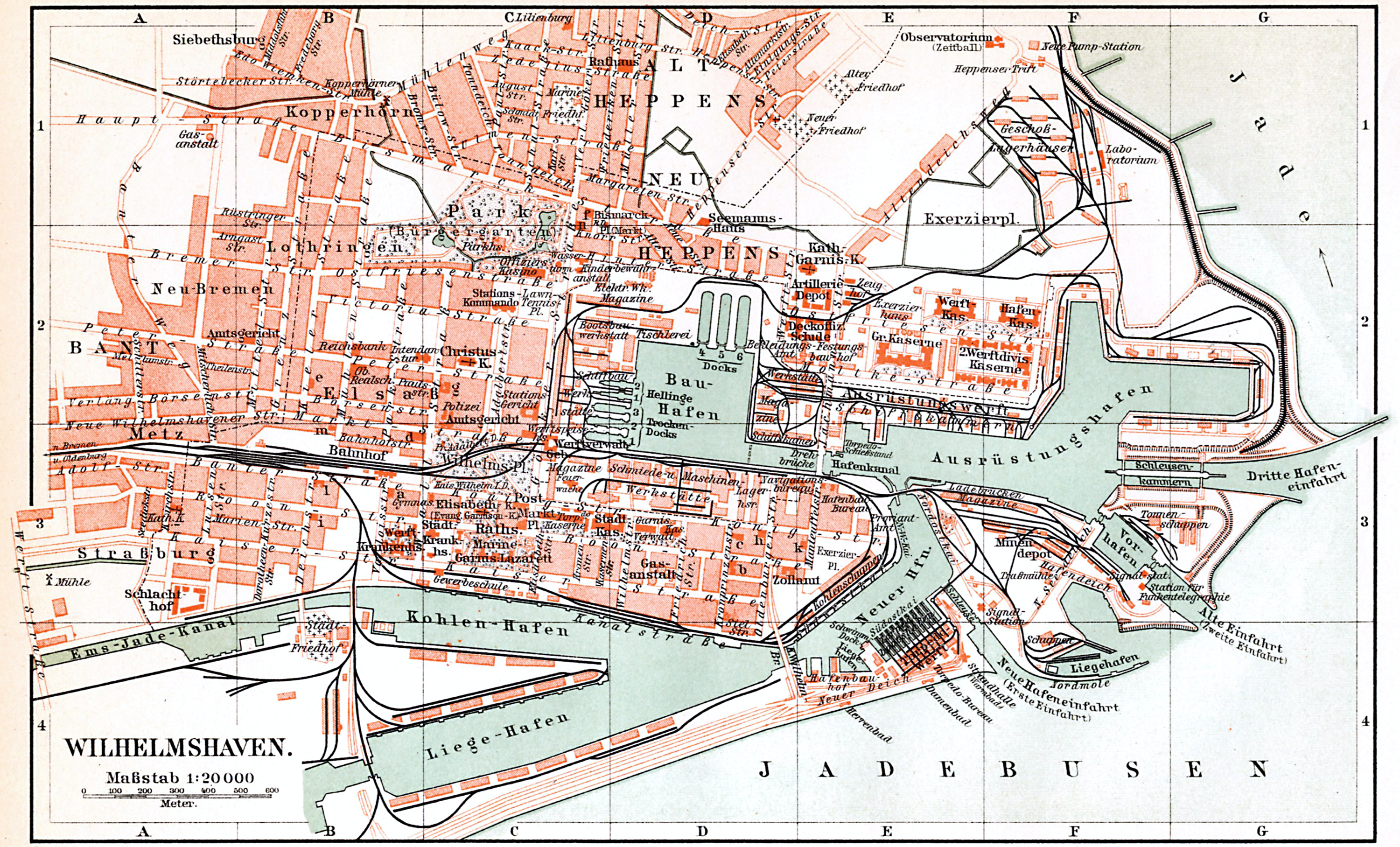 Stadtplan Wilhelmshaven 1905 - Meyers Konversations-Lexikon